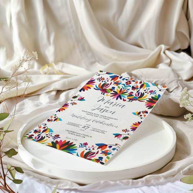 Convite de Casamento do Folclore Mexicano Otomi Te (Mexican Otomi Tenangos Fiesta Folk Art Wedding Invitation)
