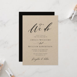 convite de casamento do kraft com script elegante