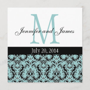 Convite de Casamento do Monograma de Damasco Branc