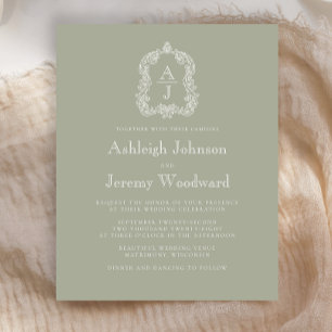 Convite de casamento do Monograma Verde Sage