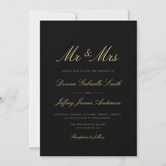 convite de casamento do MR & MRS preto para script (Frente)