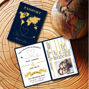Convite de casamento do Passaporte Elegante Viagem