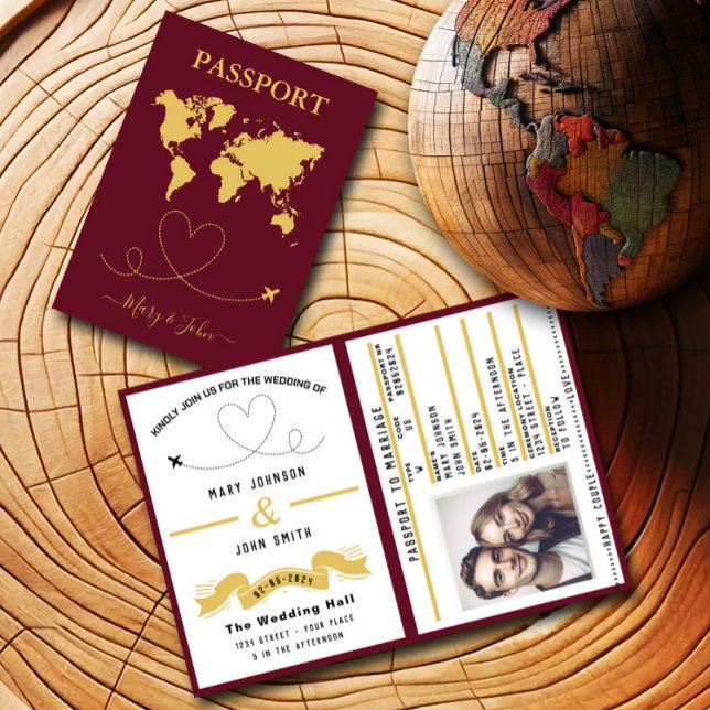 Convite de casamento do Passaporte Elegante Viagem (Criador carregado)