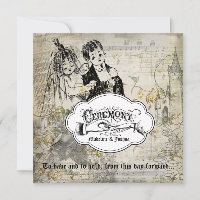 Convite de casamento do pássaro e dos noivos das (Frente)