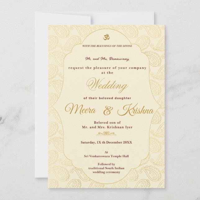 Convite de Casamento do Sul da Índia (Frente)