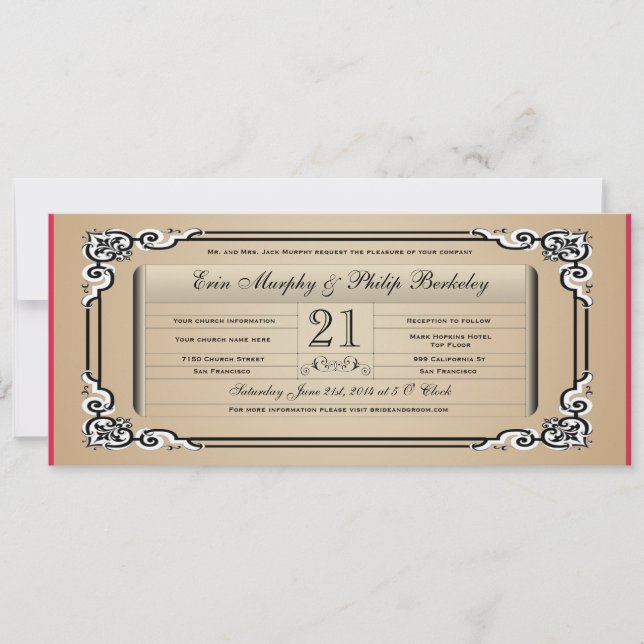 Convite de casamento do Ticket Vintage (Frente)