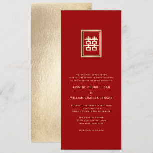 Convite de casamento dobro vermelho dourado do