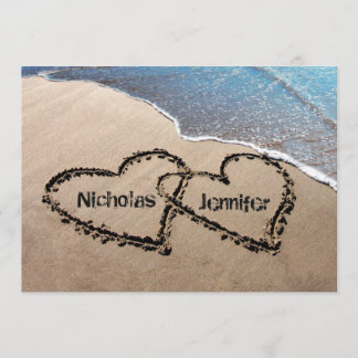 Convite de Casamento Dois Corações na Areia