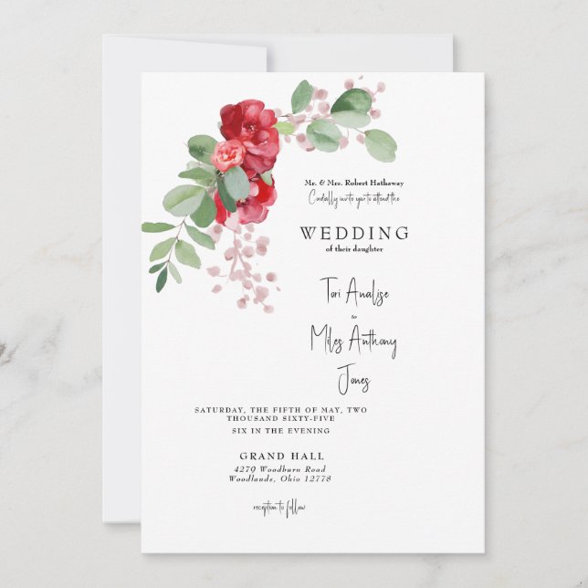Convite de Casamento dos Pais da Noiva com Floral  (Frente)