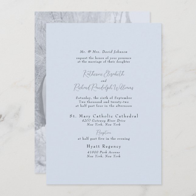 Convite de Casamento dos Pais da Noiva Formal Azul (Frente/Verso)