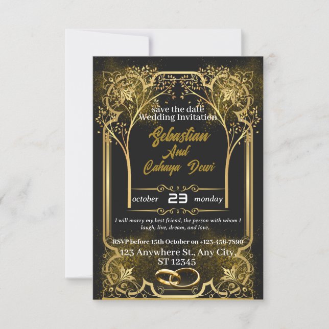Convite de Casamento Dourado (Frente)