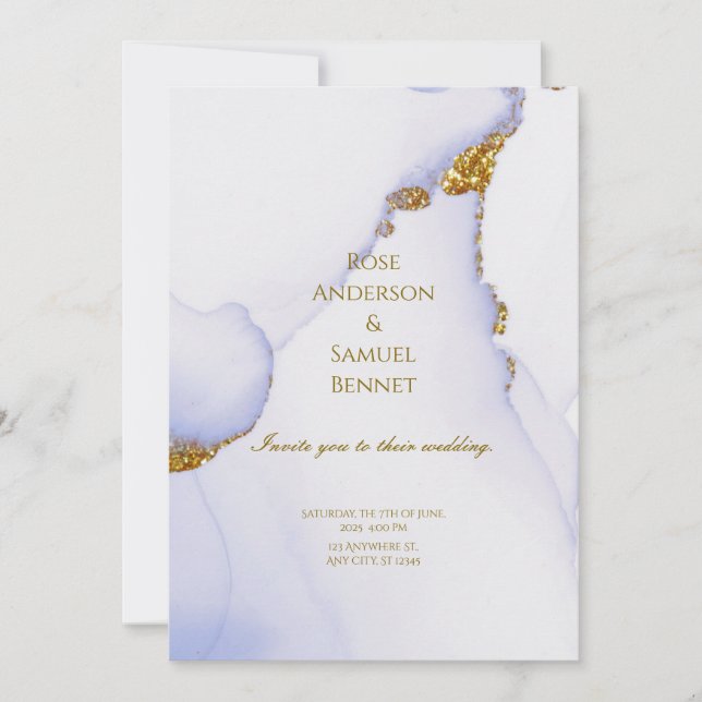 Convite de Casamento Dourado Artesanal com Tinta Á (Frente)
