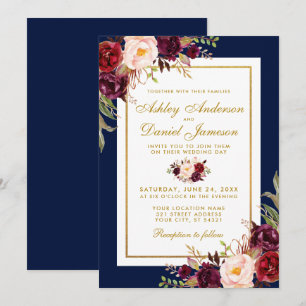 Convite de casamento Dourado azul brilhante