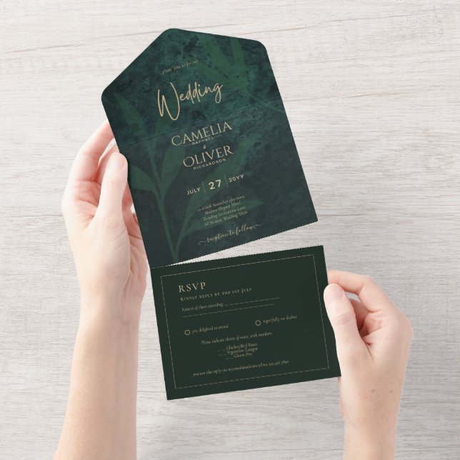 Convite de casamento Dourado da Floresta LeahG Eme (Tearaway)
