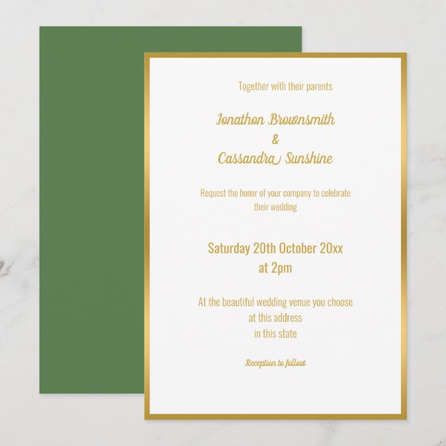 CONVITE DE CASAMENTO DOURADO DA SAGEM CLÁSSICA ELE (Frente/Verso)