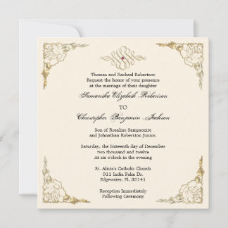 Convite de casamento Dourado de Destaque de Ouro E