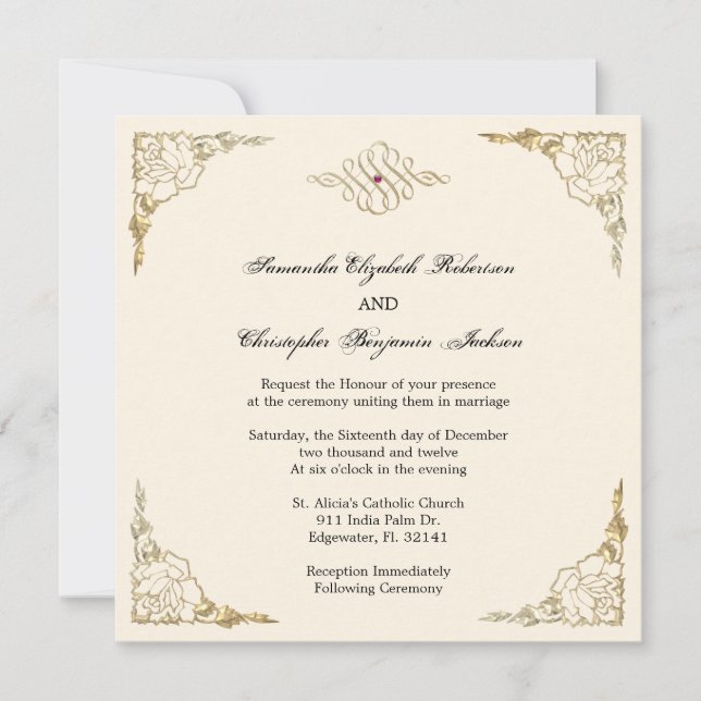 Convite de casamento Dourado de Destaque de Ouro E (Frente)