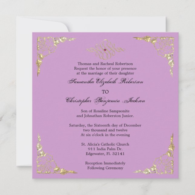 Convite de casamento Dourado de Destaque de Ouro E (Frente)