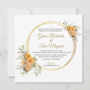 Convite de casamento Dourado de Outono Laranja