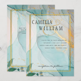 Convite de casamento Dourado de TINTA de Vidro Lea