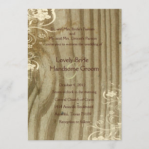 Convite de casamento Dourado de tom de madeira em