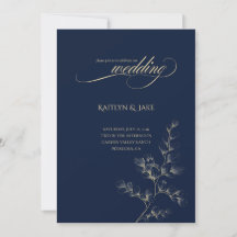 Convite de Casamento Dourado e Azul Marinho