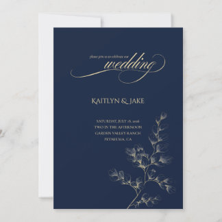 Convite de Casamento Dourado e Azul Marinho