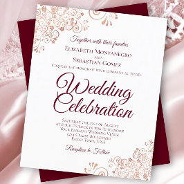 Convite de casamento Dourado e Burgundy BUDGET