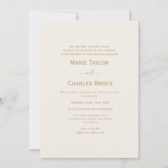 Convite de Casamento Dourado e Creme (Frente)