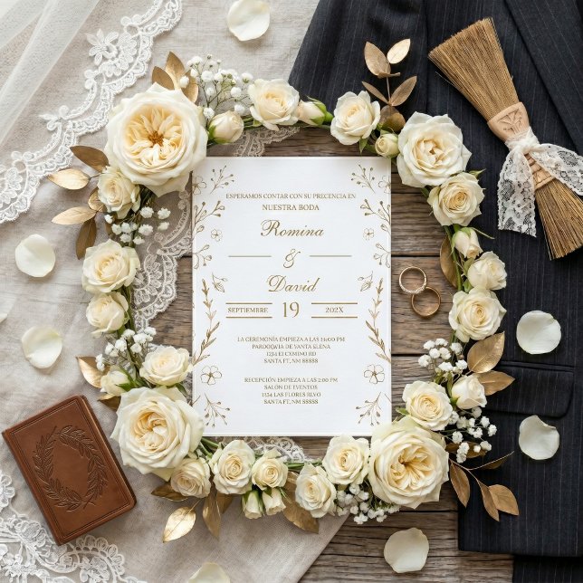 Convite de Casamento Dourado e Espanhol (Criador carregado)