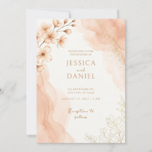 Convite de Casamento Dourado Flor de Cerejeira Pês