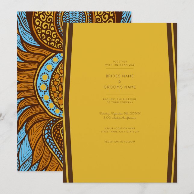 Convite de casamento Dourado Floral Africano Ankar (Frente/Verso)