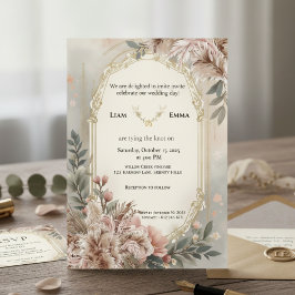 Convite de casamento Dourado Floral Boho Blush