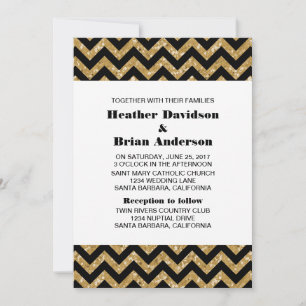 Convite de casamento Dourado Glitter Chevron