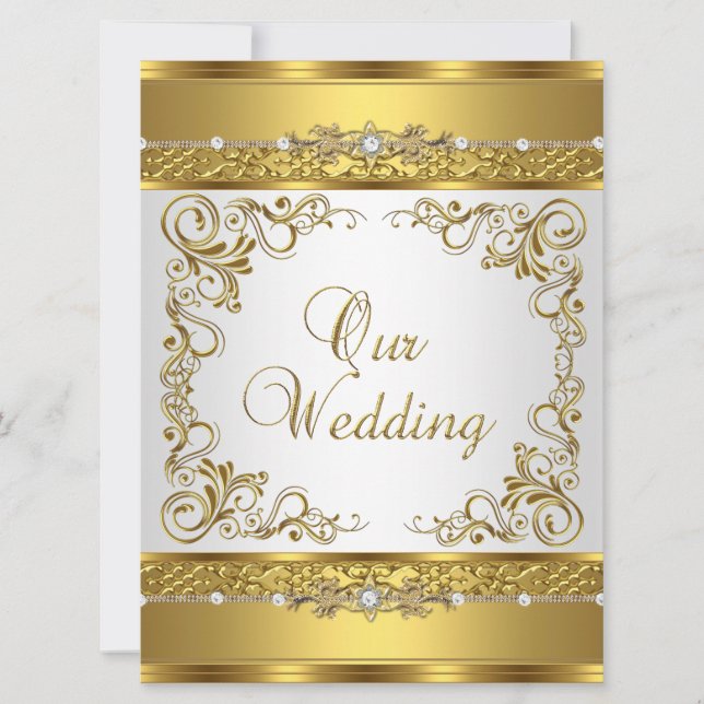 Convite de Casamento Dourado Metálico Branco Diama (Frente)