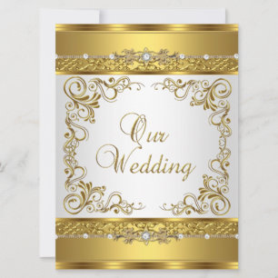 Convite de Casamento Dourado Metálico Branco Diama