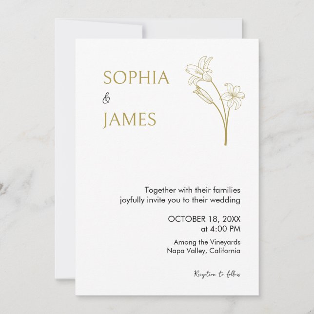 Convite de casamento Dourado Mínimo Elegante Botân (Frente)