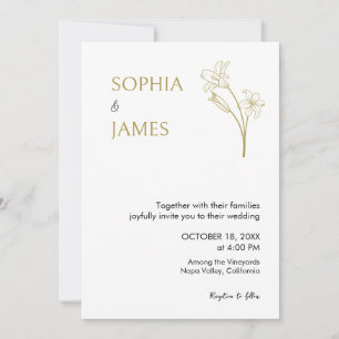 Convite de casamento Dourado Mínimo Elegante Botân