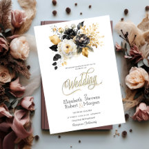 Convite de Casamento Dourado Preto Branco