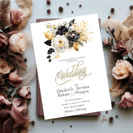Convite de Casamento Dourado Preto Branco