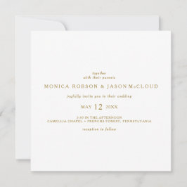 Convite de Casamento Dourado Quadrado Minimalista