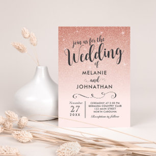 Convite De Casamento Dourado Rosa, Ombre Rosa
