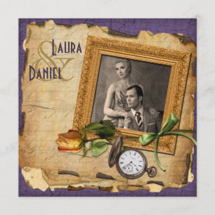 Convite de casamento Dourado roxo da foto do