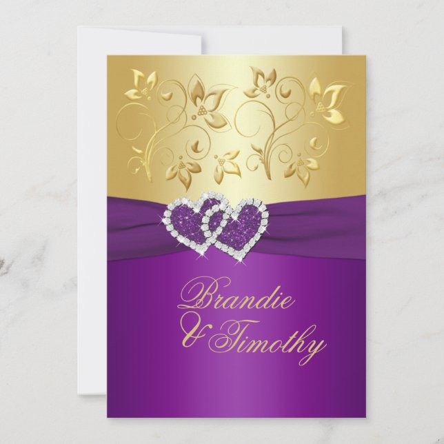 CONVITE DE CASAMENTO Dourado, Roxo, Roxo (Frente)
