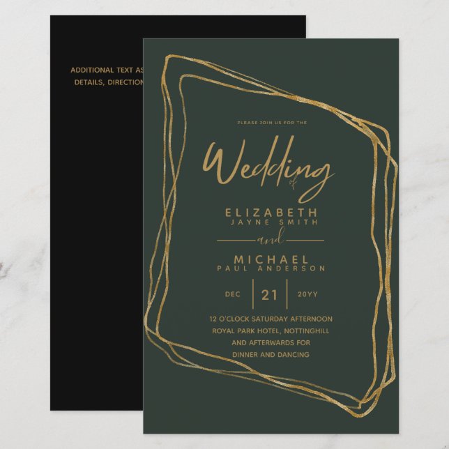 Convite de Casamento Dourado Tendências de Cores O (Frente/Verso)