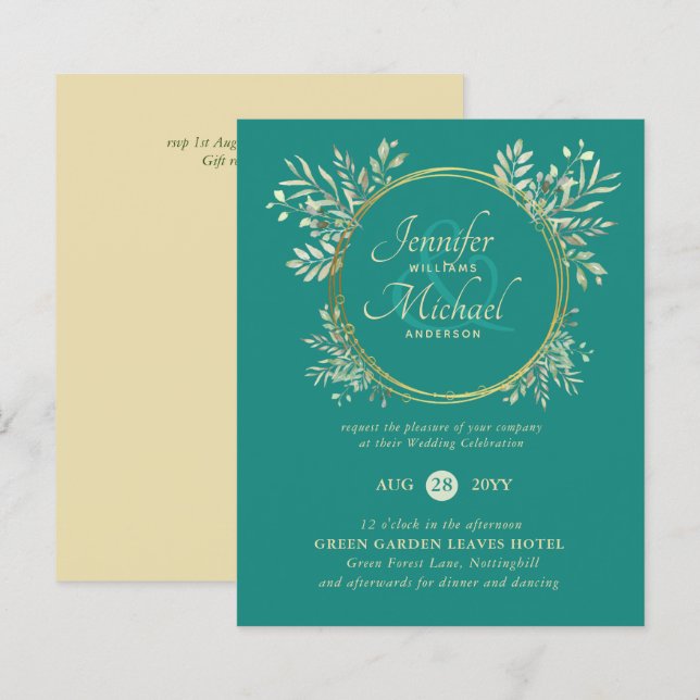 CONVITE DE CASAMENTO Dourado Verde Verde Teal (Frente/Verso)