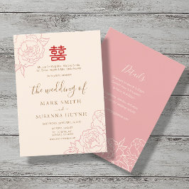 Convite de Casamento Dupla Felicidade Chinês Elega