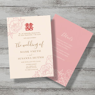 Convite de Casamento Dupla Felicidade Chinês Elega