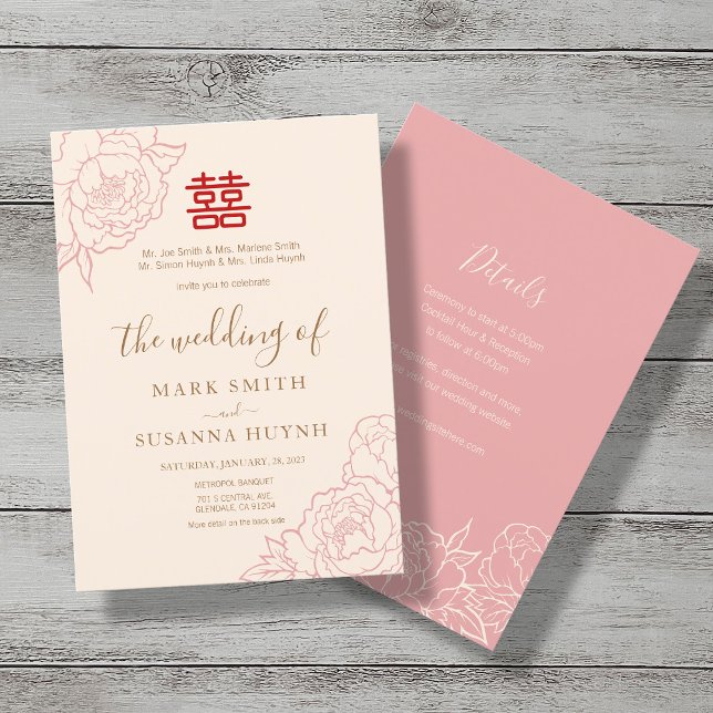 Convite de Casamento Dupla Felicidade Chinês Elega (Criador carregado)