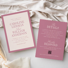 Convite de Casamento Duplo Clássico Rosa Elegante 